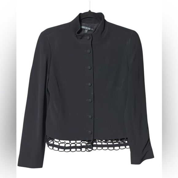 Lafayette 148 New York Black Cut out Trim Button Front Blazer Size 4 - Picture 1 of 9